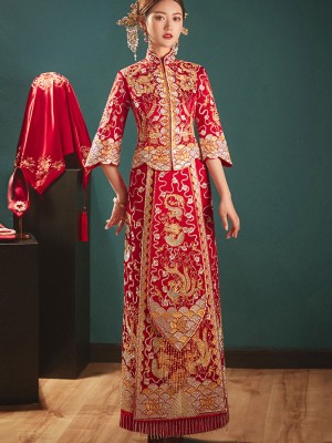 Beads Dragon Phoenix Embroidery Wedding Bridal Qun Kwa