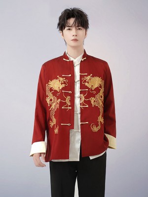 Man Chinese Embroidered Dragon Tang Suit Uniform Kungfu Jacket
