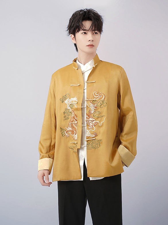 Man Chinese Embroidered Dragon Tang Suit Uniform Kungfu Jacket