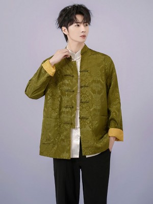 Man Chinese Reversible Jacquard Tang Suit Uniform Kungfu Jacket