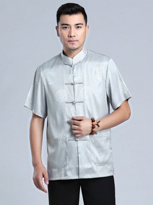 Man Chinese Short Sleeve Tang Shirt Kungfu Top