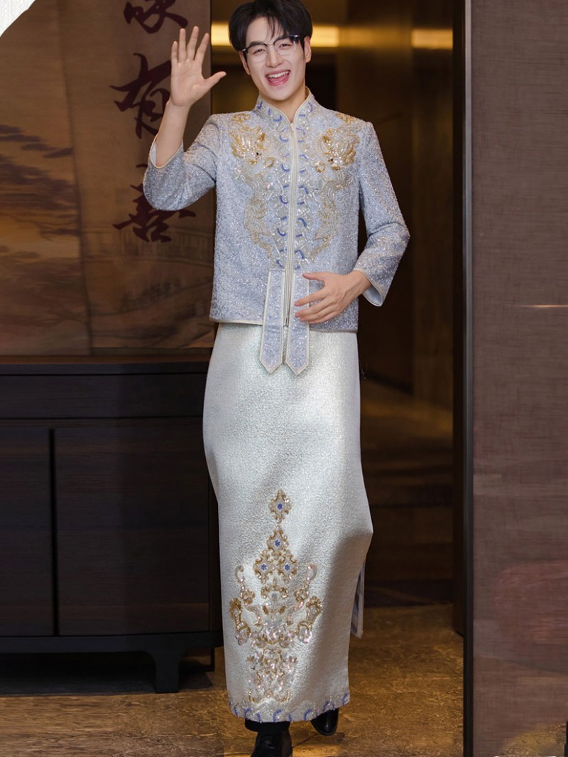 Jacquard Beads Dragon Men Wedding Qun Kwa Jacket & Skirt Jacquard Beads Dragon Men Wedding Qun Kwa Jacket & Skirt