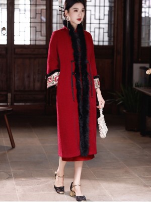 Red Wool Blend Oversized Poncho Cape Coat