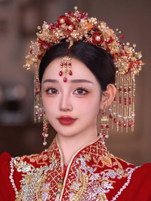 4 Pcs Chinese Vintage Flower Tassels Bridal Hair Pins Clips & Earrings