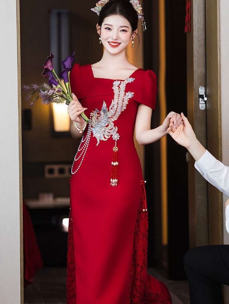 Square Neck Phoenix A-Line Bridal Wedding Dress