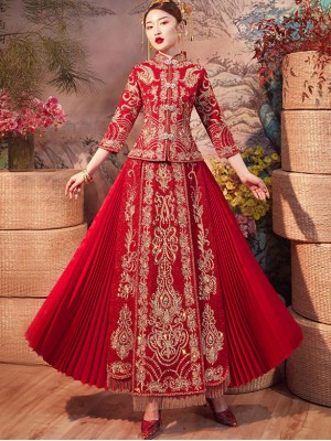 Beaded Embroidered Wedding Qun Kwa & Pleated Skirt