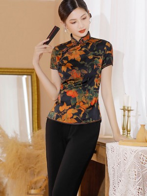 Floral Print Woman Cheongsam Blouse Top