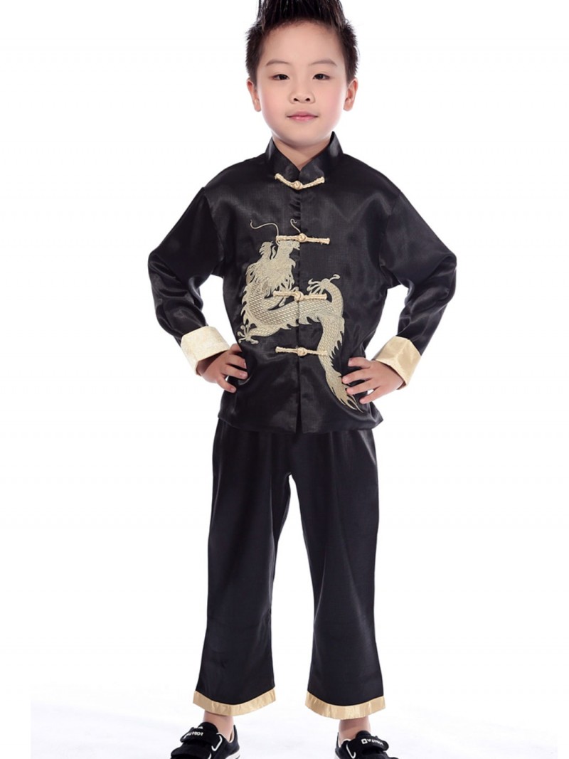 Kids Boys Dragon Chinese Tang Suit Kungfu Uniform Top Pants
