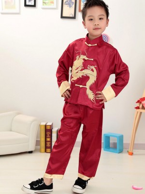 Kids Boys Dragon Chinese Tang Suit Kungfu Uniform Top Pants