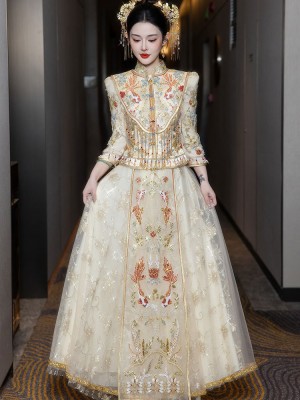 Champagne Beads Appliques Wedding Bridal Qun Kwa