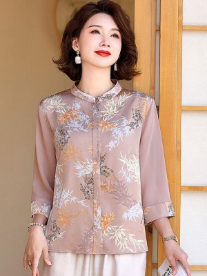 Summer Floral Print Mothers Woman Blouse Shirt