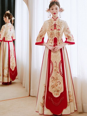 Champagne Sequined Wedding Bride Qun Kwa Xiu He