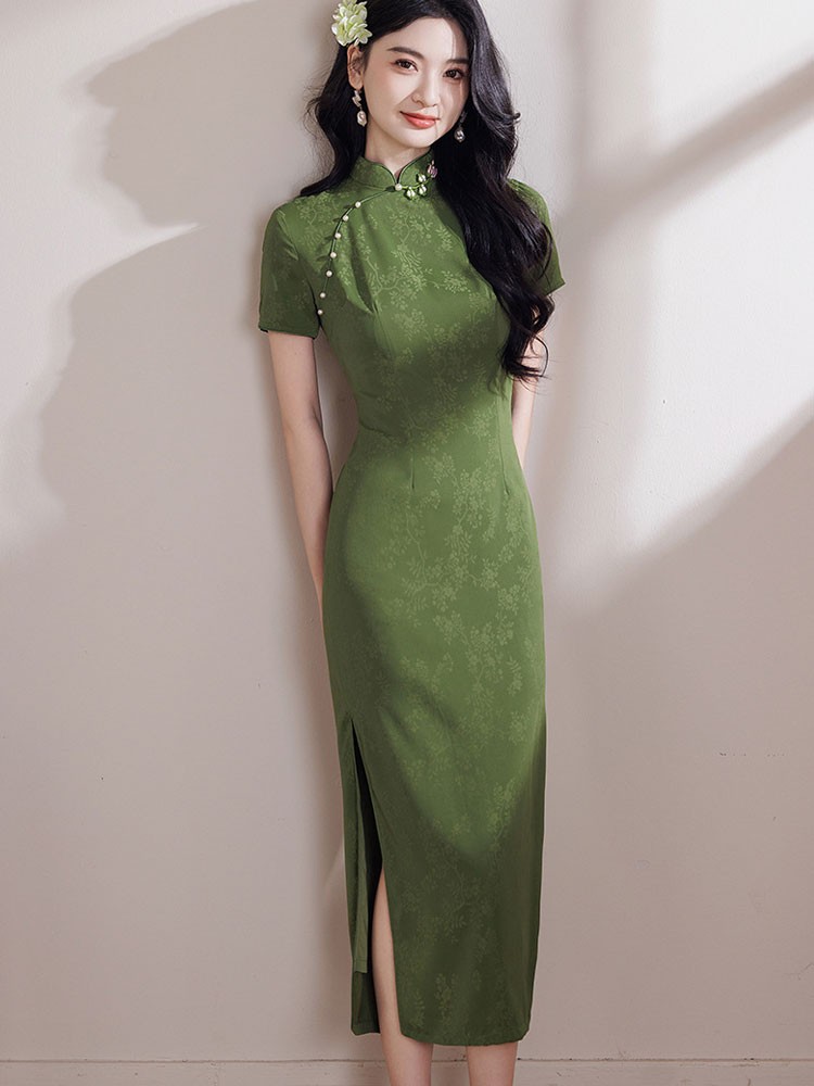 2026 Bamboo Print Cheongsam Qipao Dress