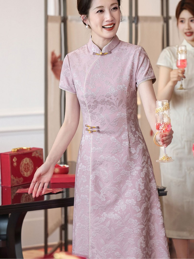 Pink Red Floral Mothers A-Line Cheongsam Qipao Dress