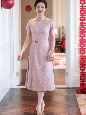 Pink Red Floral Mothers A-Line Cheongsam Qipao Dress