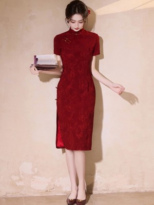 Red Shimmery Engagement Qipao Cheongsam Dress