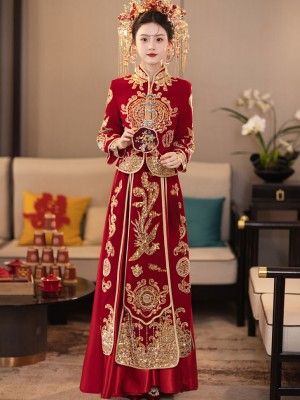 2026 Sequins Phoenix Wedding Bride Top & Skirt Qun Kwa Xiuhe