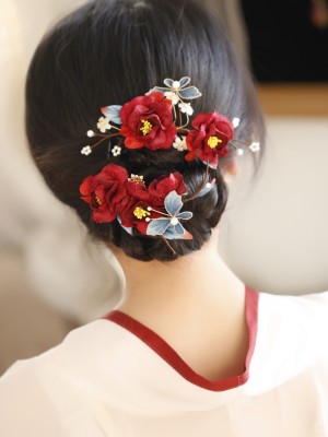 Two Pieces Fabrics Butterfly Flowers Hair Comb Pins