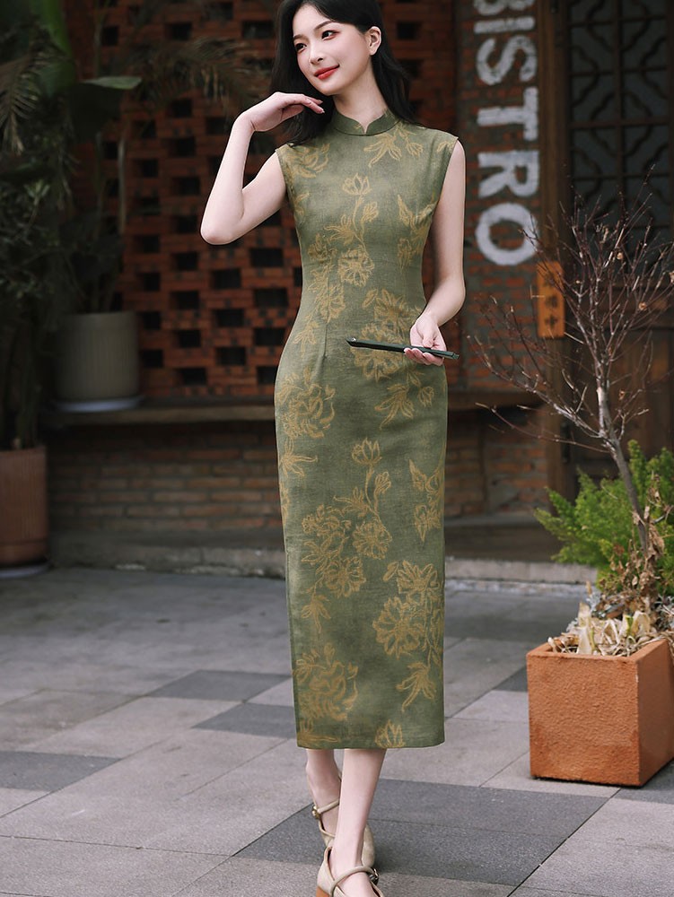 Forest Green Jacquard Cheongsam Qipao Dress Forest Green Jacquard Cheongsam Qipao Dress