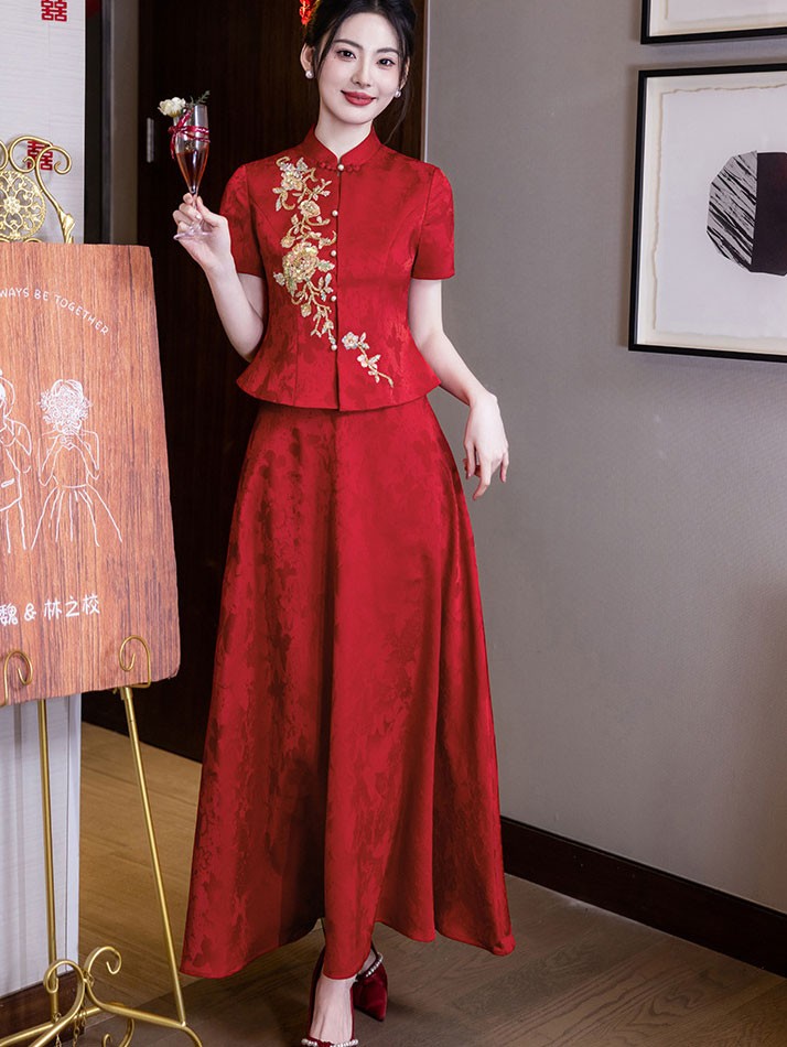 2 Pics Modern Chinese Appliques Wedding Bride Top & Skirt Xiuhe 2 Pics Modern Chinese Appliques Wedding Bride Top & Skirt Xiuhe