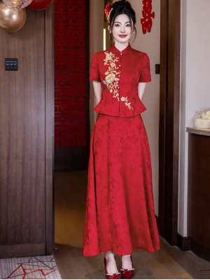 2 Pics Modern Chinese Appliques Wedding Bride Top & Skirt Xiuhe
