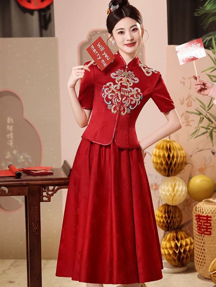 2 Pieces Modern Wedding Bridal Top & Midi Skirt Xiuhe 2 Pieces Modern Wedding Bridal Top & Midi Skirt Xiuhe