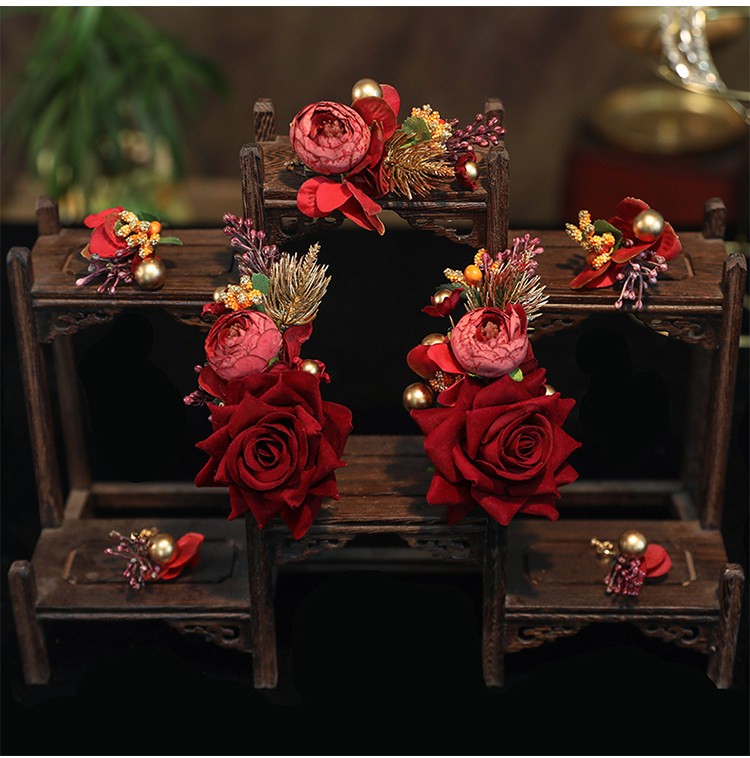 Fabric Rose Beads Tassels Bridal Hair Clips Pins & Earrings