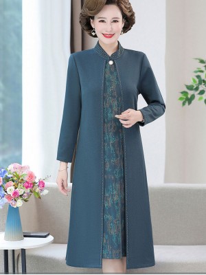 Burgundy Blue Bridal Mothers Midi Cheongsam Dress