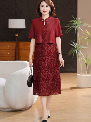 Faux Two Pieces Bridal Mothers Midi Cheongsam Dress