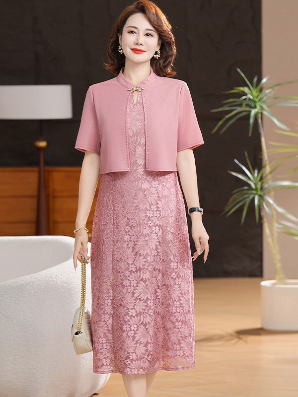 Faux Two Pieces Bridal Mothers Midi Cheongsam Dress Faux Two Pieces Bridal Mothers Midi Cheongsam Dress