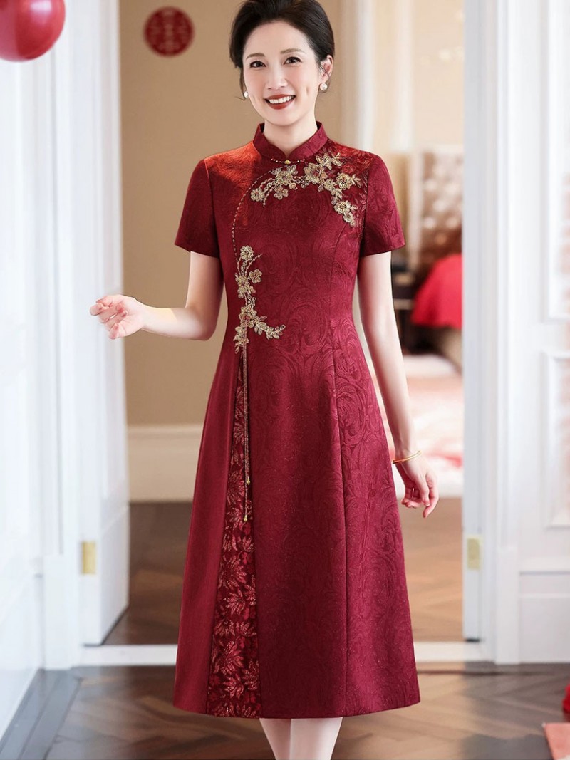 Jacquard Floral Bridal Mothers A-Line Wedding Cheongsam Qipao Dress Jacquard Floral Bridal Mothers A-Line Wedding Cheongsam Qipao Dress