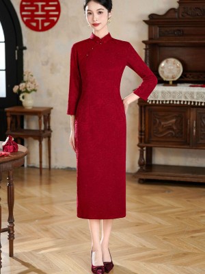 Shimmer Red Mothers Wedding Qipao Cheongsam Dress