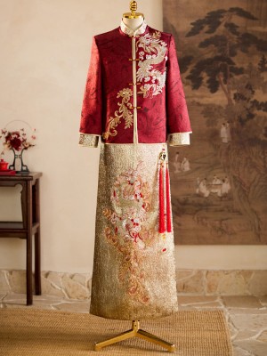 2026 Beads Dragon Wedding Man Qun Kwa Jacket & Skirt