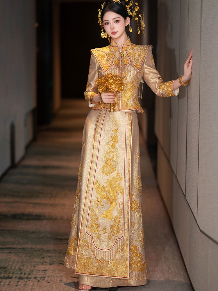 Champagne Embroidered Phoenix Wedding Qun Kwa & Skirt Champagne Embroidered Phoenix Wedding Qun Kwa & Skirt