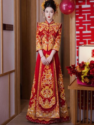 Embroidered Floral Phoenix Bridal Wedding Qun Kwa Outfit