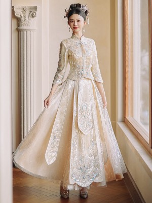 2026 Luxury Champagne Sequins Wedding Bridal Qun Kwa
