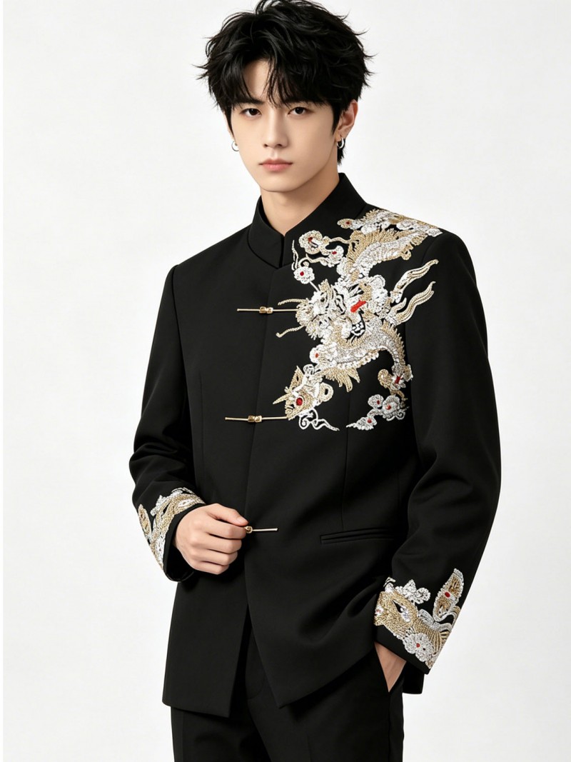 Black Beads Dragon Man Chinese Tang Suit Uniform Jacket Black Beads Dragon Man Chinese Tang Suit Uniform Jacket