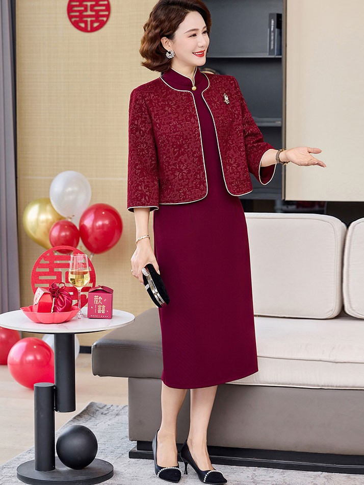 2 Piece Purple Mothers Cheongsam Dress & Coat 2 Piece Purple Mothers Cheongsam Dress & Coat