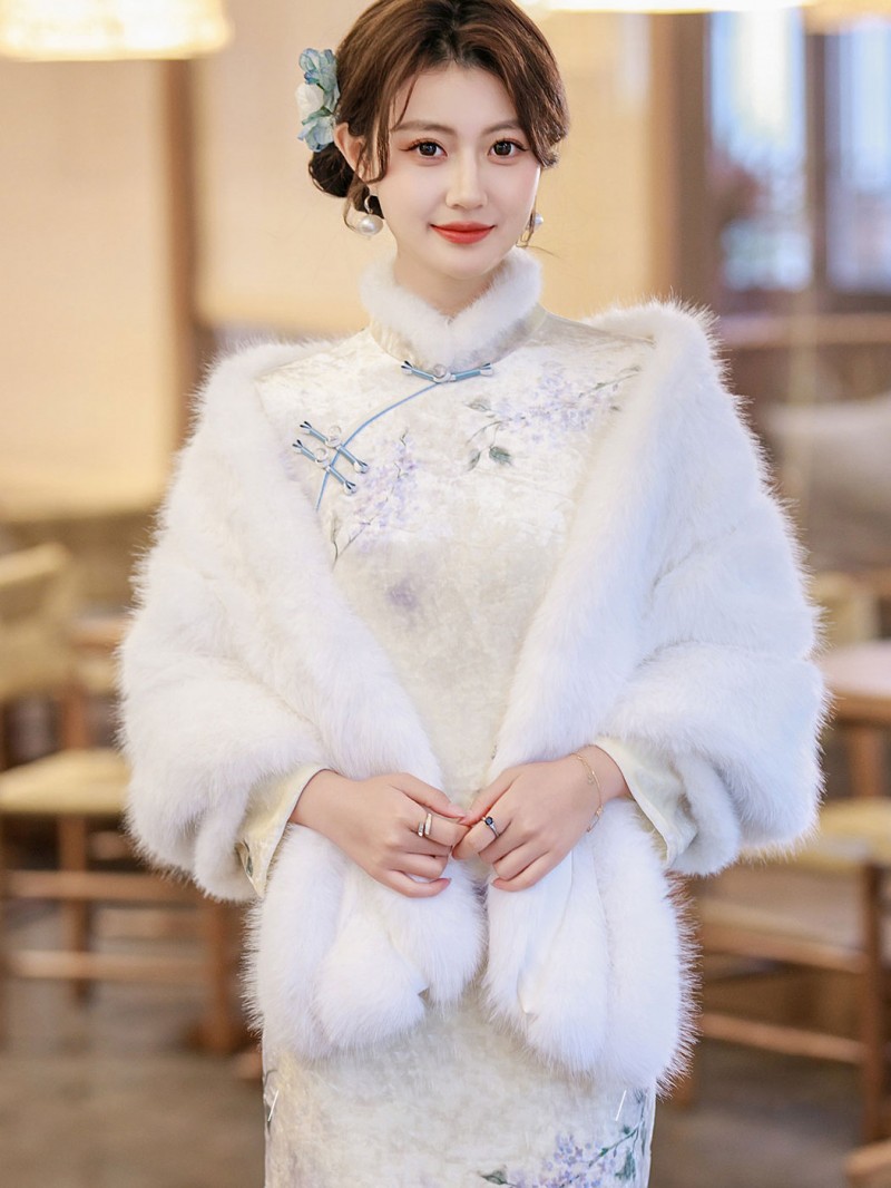 Women Wedding Party Faux Fur Shawl Wrap