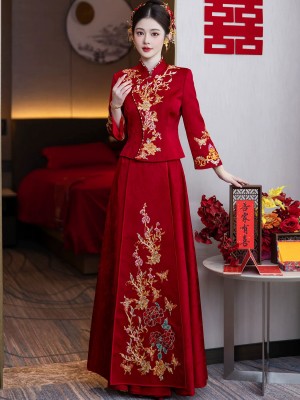 2 Pics Modern Chinese Embroidered Wedding Bride Jacket & Skirt Xiuhe