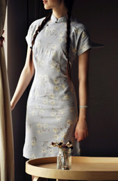 Blue Short Floral Mandarin Collar Cheongsam / Qipao / Chinese Dress