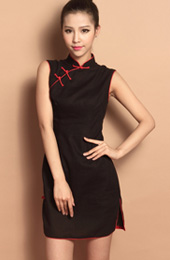 Black Custom Tailored Short Qipao / Cheongsam Dress