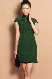 Green Custom Tailored Short Silk Qipao / Cheongsam Dress