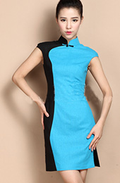 Custom Tailored Contrast Short Qipao / Cheongsam Dress