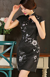 Floral Embroidery Cotton Qipao / Cheongsam Dress