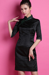 Black Custom Tailored Silk Qipao / Cheongsam Dress