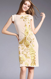 Boat Neck Qipao / Cheongsam Dress with Phoenix Embroidery