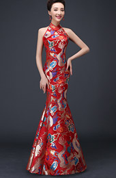 Fishtail Dragon Qipao Cheongsam Wedding Dress with Cutout Back
