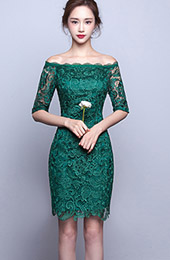 Green Off Shoulder Bodycon Qipao / Cheongsam Dress