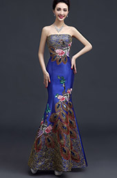 Embroidered Bandeau Fishtail Qipao / Cheongsam Wedding Gown